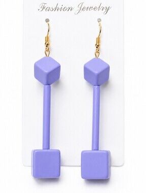 Purple Geometric Cube Drop Earrings | Gold Tone Hooks | Modern Minimalist Statem